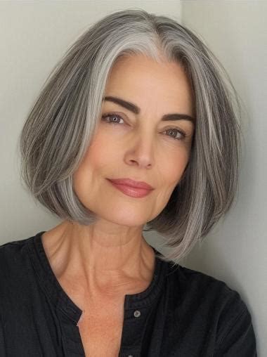 Grey Wigs For Women Over 70 Bobs Synthetic 10" Straight Wigs