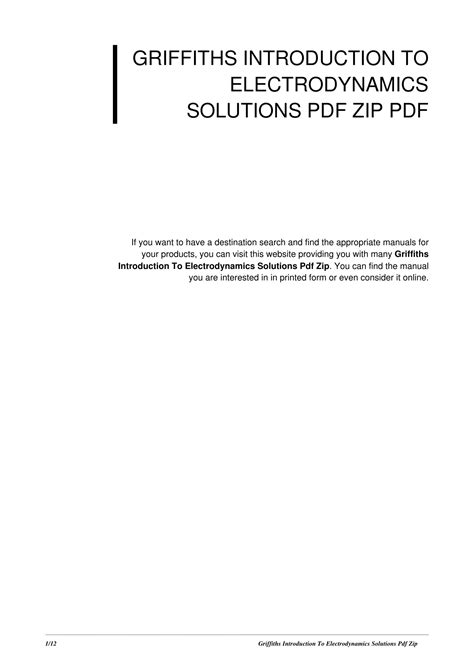 Griffiths Introduction To Electrodynamics Solutions Zip PDF