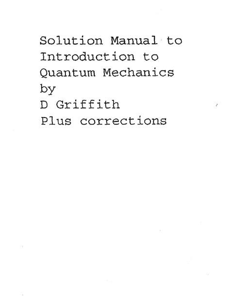 Griffiths Quantum Mechanics Solution Manual Download Reader