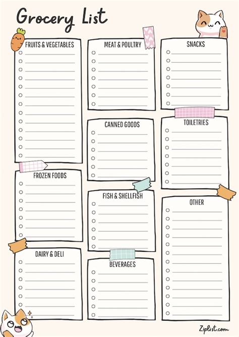 Grocery List Template Cute