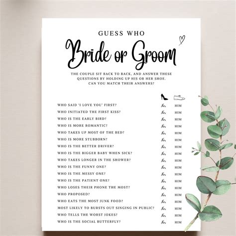 Guess Who Bride Or Groom Game Free Printable
