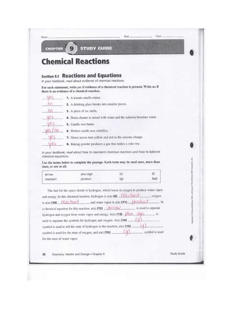 Guided Study Workbook Chemical Reactions Answers Reader