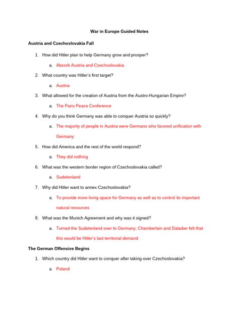 Guided War In Europe Answer Key Doc