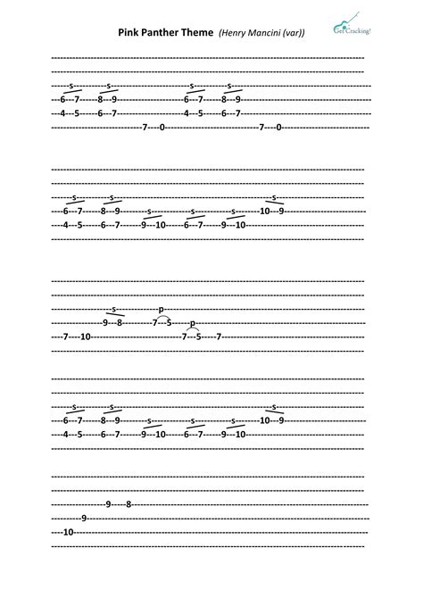 Guitar Lesson Pink Panther Theme With Printable Tabs