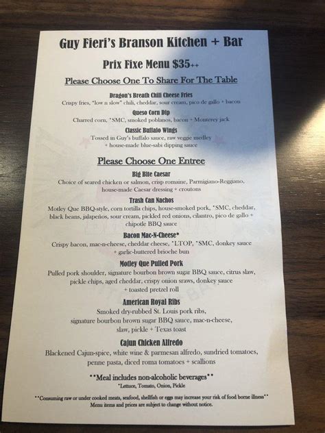 Guy Fieri's Branson Kitchen Bar Menu: Flavortown Extravaganza