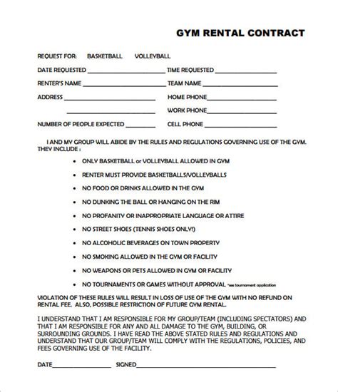 Gym Agreement Template