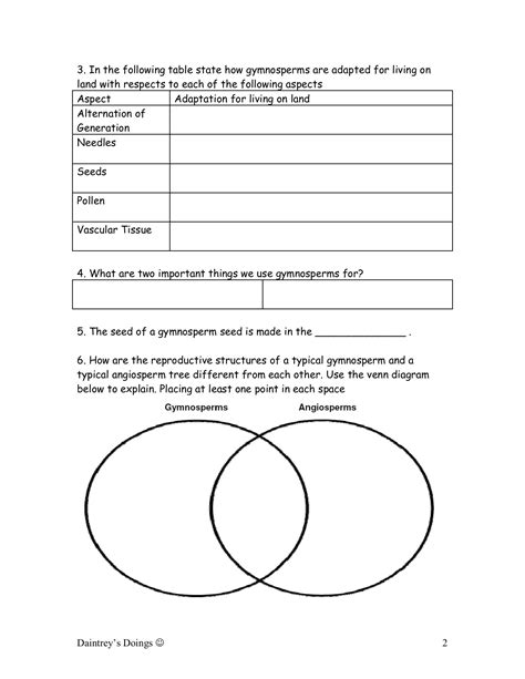 Gymnosperm And Angiosperm Worksheet Answers PDF