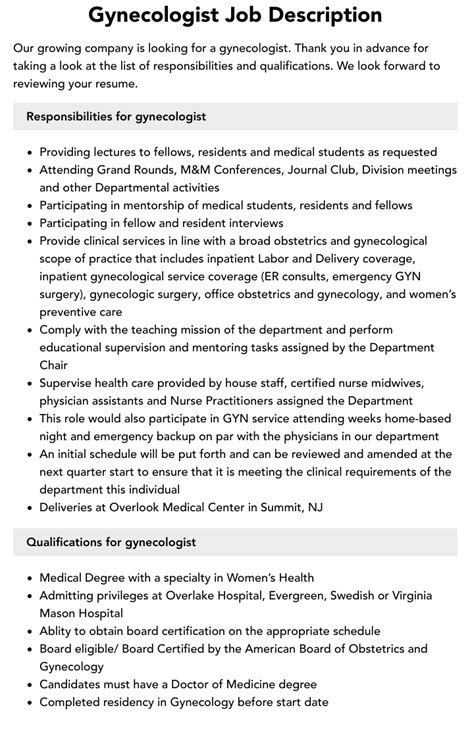 Gynecologist Job Description: A Comprehensive Guide to the Role and Responsibilities