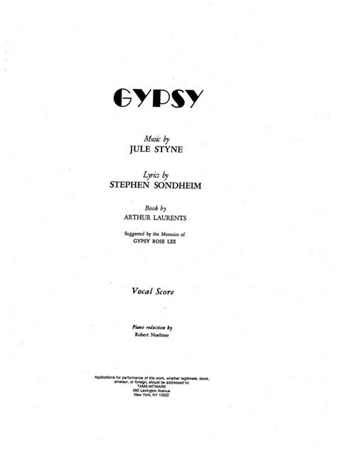 Gypsy Vocal Score Epub
