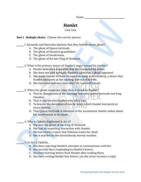 HAMLET UNIT TEST ANSWER KEY Ebook Kindle Editon