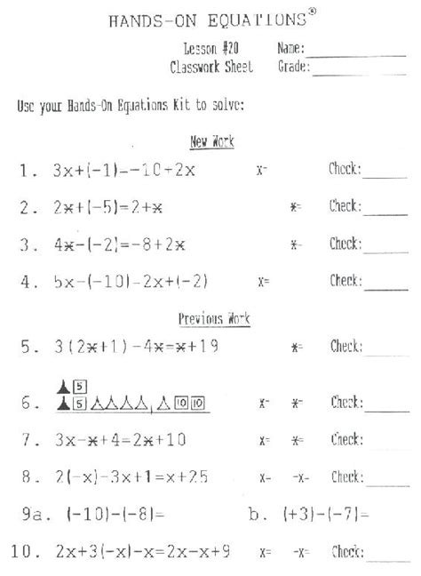 HANDS ON EQUATIONS WORKSHEETS ANSWER KEY Ebook Reader