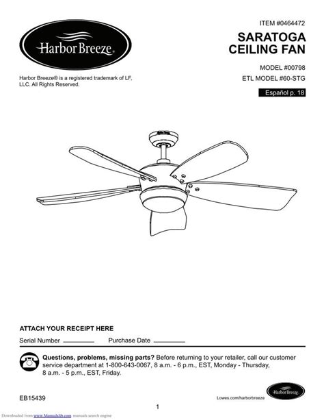 HARBOR BREEZE SARATOGA CEILING FAN MANUAL Ebook Reader