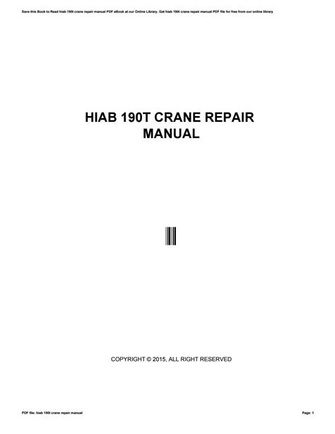 HIAB 190T CRANE REPAIR MANUAL Ebook Reader