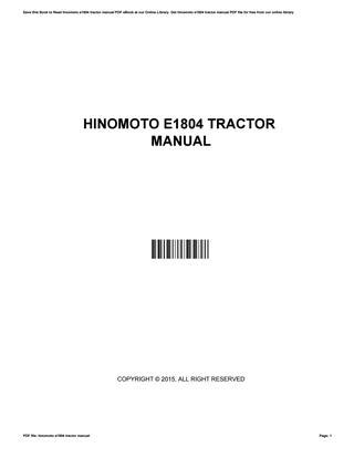 HINOMOTO E1804 TRACTOR MANUAL Ebook Doc