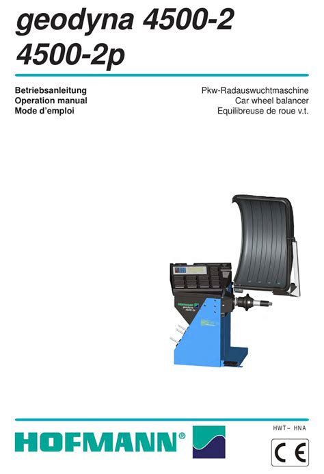 HOFMANN GEODYNA 4500 WHEEL BALANCER OPERATION MANUAL Ebook Epub