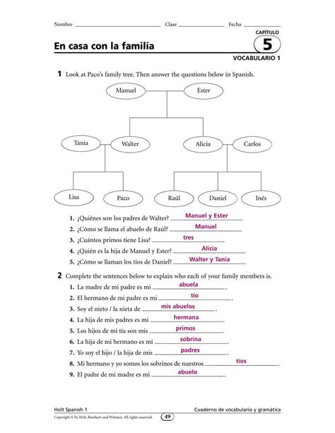 HOLT SPANISH 1 WORKBOOK ANSWERS CHAPTER 8 Ebook Kindle Editon