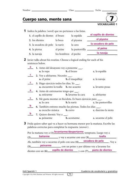 HOLT SPANISH 1 WORKBOOK ANSWERS CHAPTER 9 Ebook Doc