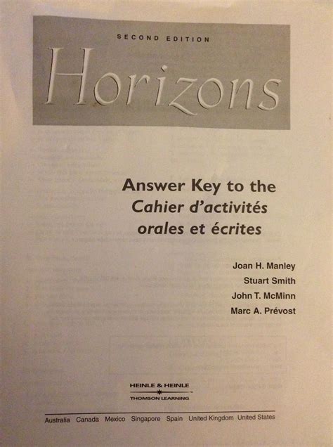 HORIZONS FRENCH WORKBOOK ANSWER KEY Ebook Epub