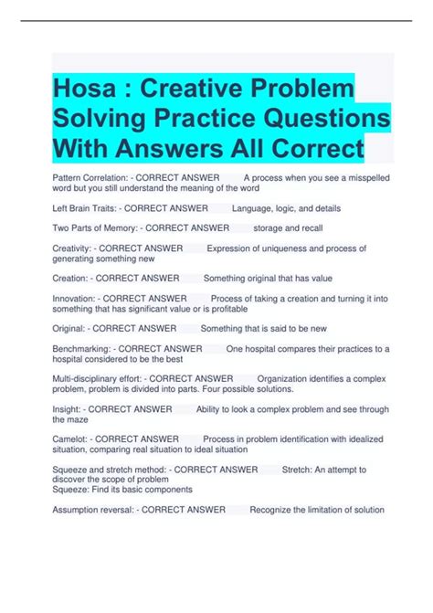 HOSA CREATIVE PROBLEM SOLVING TEST SAMPLE Ebook Kindle Editon