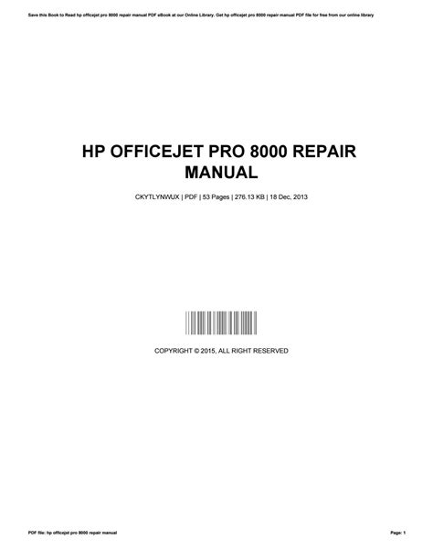 HP OFFICEJET PRO 8000 SERVICE MANUAL Ebook Kindle Editon