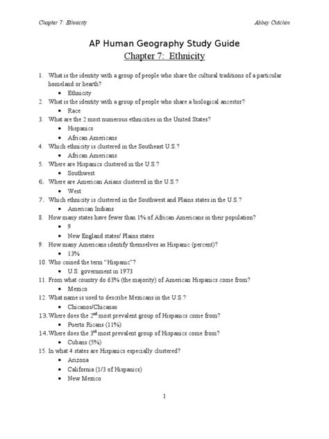 HUMAN GEOGRAPHY ETHNICITY STUDY GUIDE ANSWERS Ebook Doc