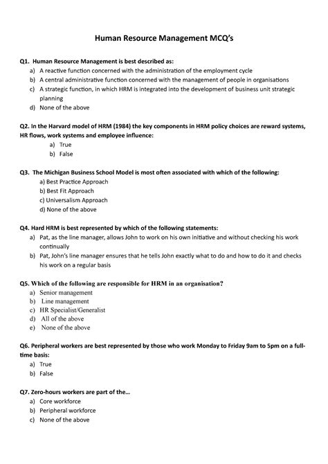 HUMAN RESOURCE MANAGEMENT TEST QUESTIONS ANSWERS MATHIS Ebook Reader