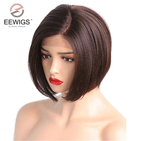 Hair Wigs For Women Lace Front Synthetic Straight Brown Shaggy Bob Wigs