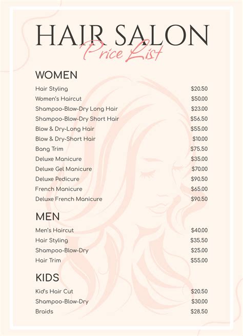 Hairdressing Price List Template