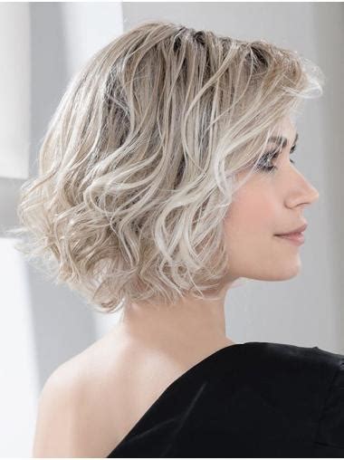 Hairstyles Synthetic Chin Length Blonde Monofilament Wavy Bob Haircuts