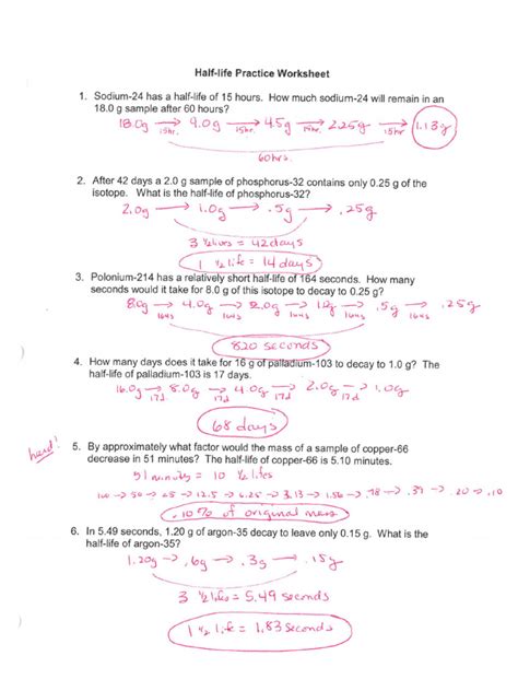 Half Life Problems Answer Key Doc