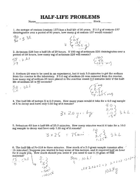 Half Life Problems Worksheet Answer Key Epub