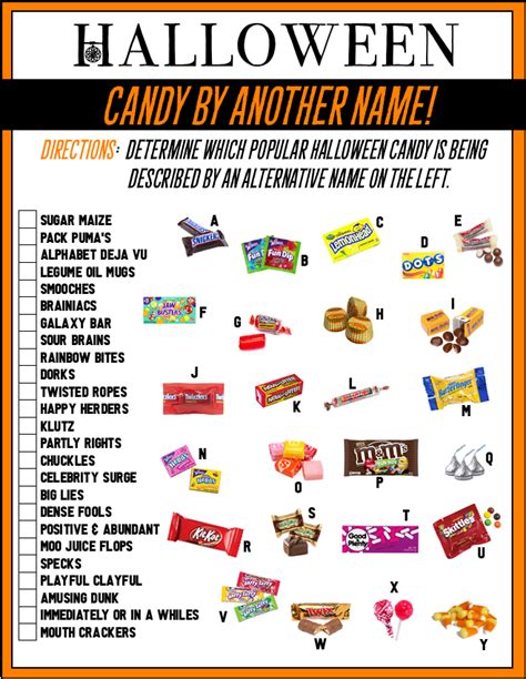 Halloween Candy By Another Name Game Answers Printable