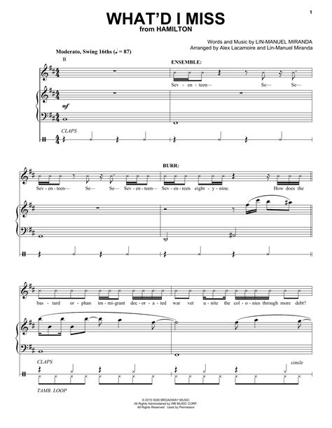 Hamilton "What Did I Miss" Piano Sheet Music