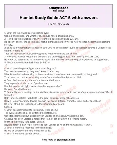 Hamlet Act 5 And Answers PDF