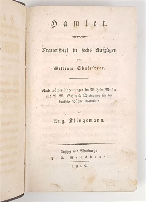 Hamlet Trauerspiel in sechs Aufzügen von William Shakespear German Edition Reader