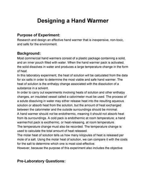 Hand Warmer Pre Lab Answers Epub