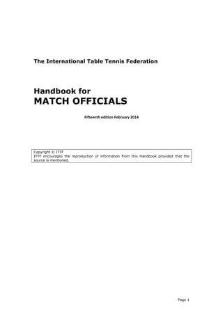 Handbook for Match Officials - 2014 - ITTF Ebook Kindle Editon