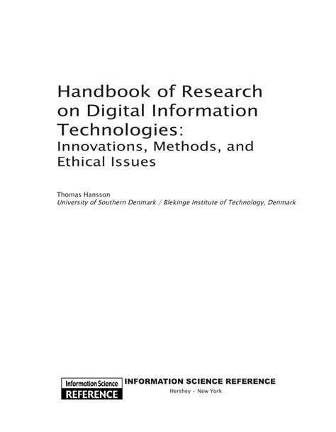 Handbook of Research on Digital Information Technologies Innovations, Methods, and Ethical Issues Doc