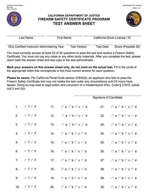 Handgun Safety Test Answers PDF