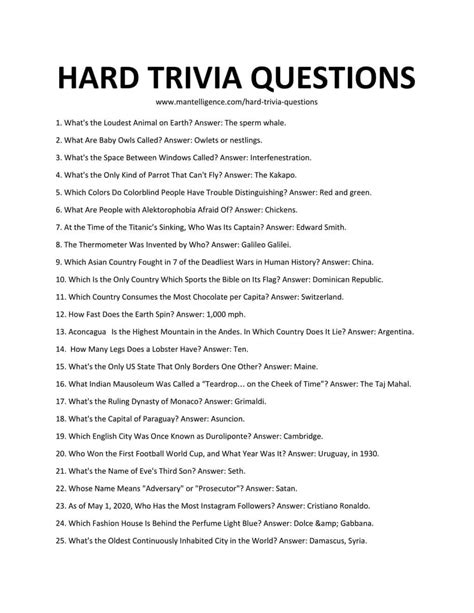 Hard Quiz Questions And Answers Doc