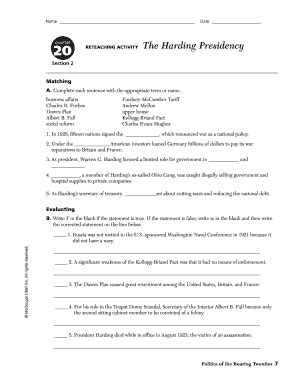 Harding Presidency Guided Answers Doc