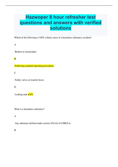 Hazwoper Refresher Quiz Answers Epub