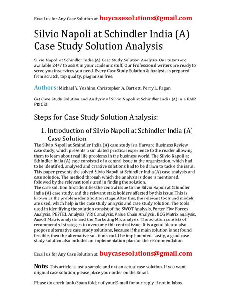 Hbr Case Studies Silvio Napoli Schindler Ebook PDF