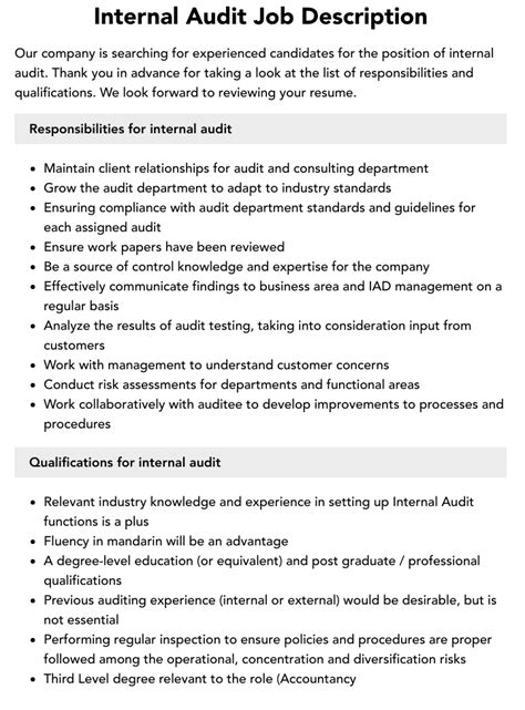 Head of Internal Audit Job Description: The 10 Commandments of Internal Audit Excellence