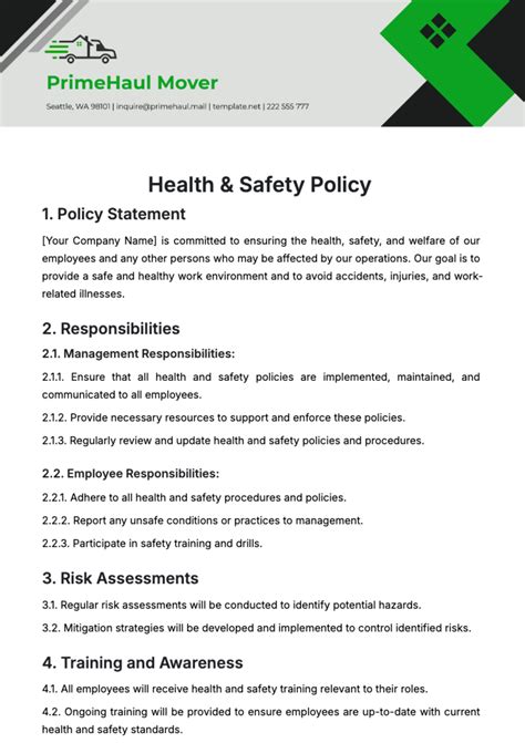 Health And Safety Policy Template Free
