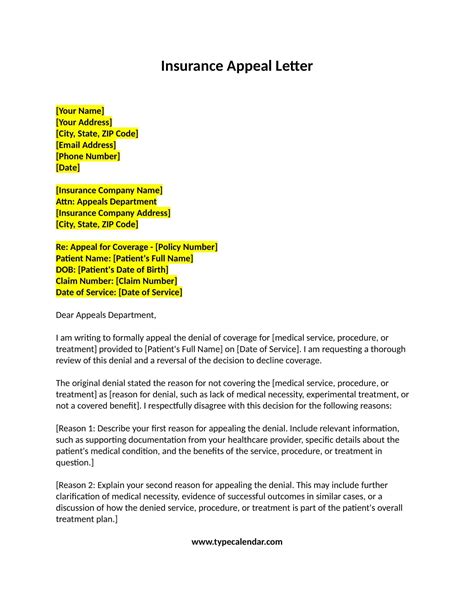 Health Insurance Appeal Letter Template