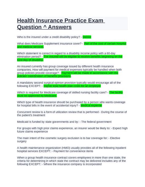 Health Insurance Questions And Answers Epub