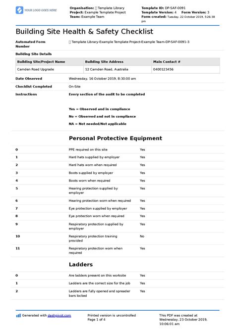 Health and Safety File template pdf PDF