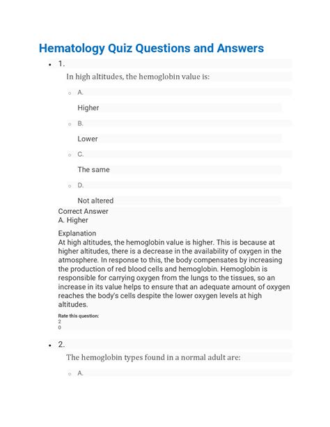 Hematology Quiz Questions And Answers Reader