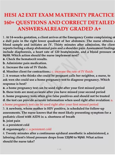 Hesi Maternity Practice Exam Answers PDF